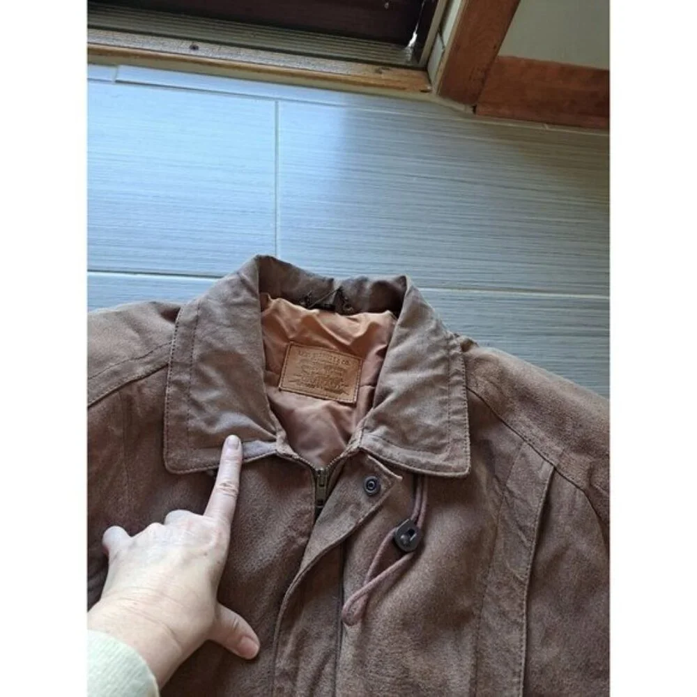 Vintage Levis Mens Bomber  Brown Suede Jacket Size 44 L Button Cuffs Zip Front - Picture 4 of 12